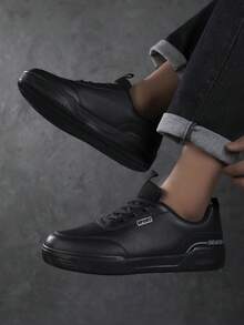 男士运动鞋、男士休闲鞋、时尚个性街头风学生帅气鞋、系带男鞋、男士滑板鞋 - 黑色 - 查看 6