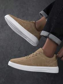 男士运动鞋、男士休闲鞋、时尚个性街头风学生帅气鞋、系带男鞋、男士滑板鞋 - 卡其色 - 查看 5