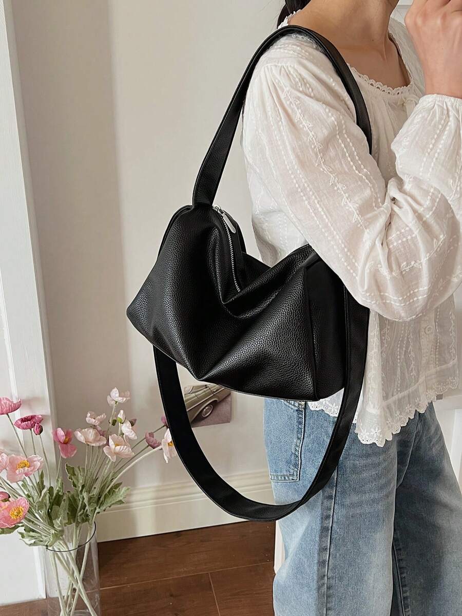 Casual Tote Bag, Fashion Large Square Bag, Pu Leather Shoulder Bag For Women - Black - View 1