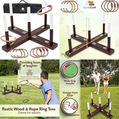 Rustic Ring Toss Game For And Adults Outdoor Yard Games With Rope Rings Portable Wooden Lawn Game For Family Fun Backyard Beach Camping And Picnic Activities For Christmas And Easter