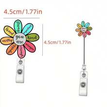 1/3pcs You Are Worthy Retractable Badge Reel, Enough Bible Verse Acrylic Retractable Badge Holder, Cute Cartoon Design, Positive Christian Floral ID Card Clip Gift, Suitable For Nurses, Doctors, Students - Multicolor - View 5