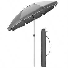 Beach Umbrella Portable Tilting Parasol Sun Shade With UV Protection - Grey - View 1