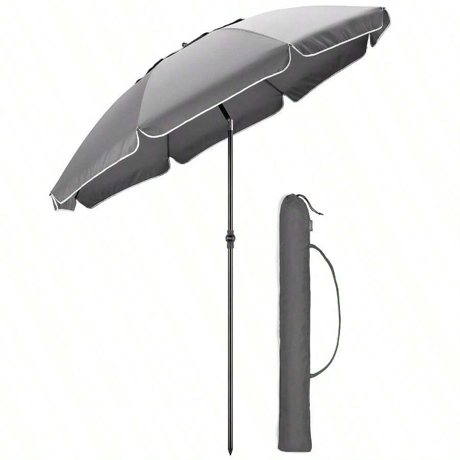 Beach Umbrella Portable Tilting Parasol Sun Shade With UV Protection - Grey - View 1
