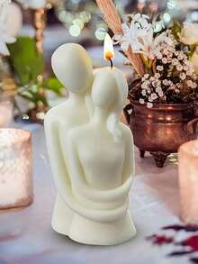 1pc 3D Romantic Couple Scented Candle Silicone Mold DIY Portrait Couple Minimalist Art Ornament Creative Decor Diffuser Plaster Silicone Mold - A-White - View 6