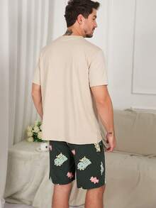 Men's Cartoon Dinosaur Print Short Sleeve Shorts Pajama Set, Summer - Multicolor - View 5