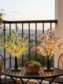 LED Sakura Tree, Pink/Green Glowing Sakura Decor Suitable For Home, Tabletop Center Decor, Artificial Tree Lamp, Warm White Fairy Lights Spiritual Tree Lamp Suitable For Home, Indoor Desk, Fireplace, Office, Bedroom, Wedding, Party - 櫻花樹燈 - 查看 2