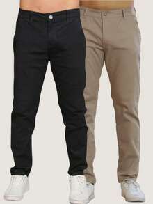 Men's Twill Pants Kit Men's Pants With Lycra Elastane - 黑色 - 卡其色 - View 1