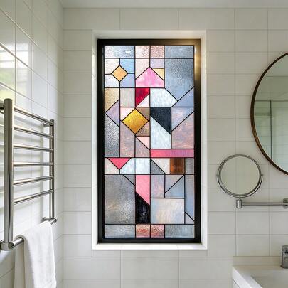 1 Adet, Geometrik Desenli Vitray Pencere Filmi, Elektrostatik Adsorpsiyonlu PVC Gizlilik Dekoratif Filmi, 17.72x39.37 İnç, Çıkarılabilir, Yeniden Kullanılabilir, Yapıştırıcı Gerektirmez, Kolay Kurulum, Banyo, Mutfak, Ofis ve Ev Dekorasyonu İçin Uygundur, Kalıntı Bırakmaz, Sanatsal Bir Atmosfer Yaratır, Gizlilik Koruması ve Karartma Fonksiyonu Sağlar.