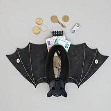 Handmade Gothic Style Bat Wing Coin Purse - Hand-Sewn Bat Wallet With Zipper Coin Pocket And Keychain, Suitable For Bags And Belts - Fashion Accessory - Black - View 7