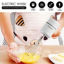 Feizsmile 全新無線電動單頭雙棒USB電動攪拌機，迷你奶油自動攪拌機，適用於家庭使用，蛋糕烘焙，手持式充電，高功率快速攪拌食品搅拌器，電動打蛋器（白色/黑色） - 白色 - 查看 12