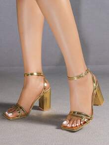 Giày sandal nữ màu vàng kim mũi vuông, gót nhọn gợi cảm, giày cao gót tối giản thoải mái cho các bữa tiệc, giúp kéo dài đôi chân. - Vàng - Xem 7
