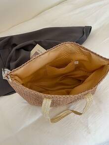 Summer Straw Beach Bag, Large Capacity Tote Bag, Grocery Basket, Handbag, Vacation Style, Simple & Versatile, Multi-Pocket Design, Suitable For Dresses, Shopping, Travel, Storage, Wicker Bag - Khaki - View 7