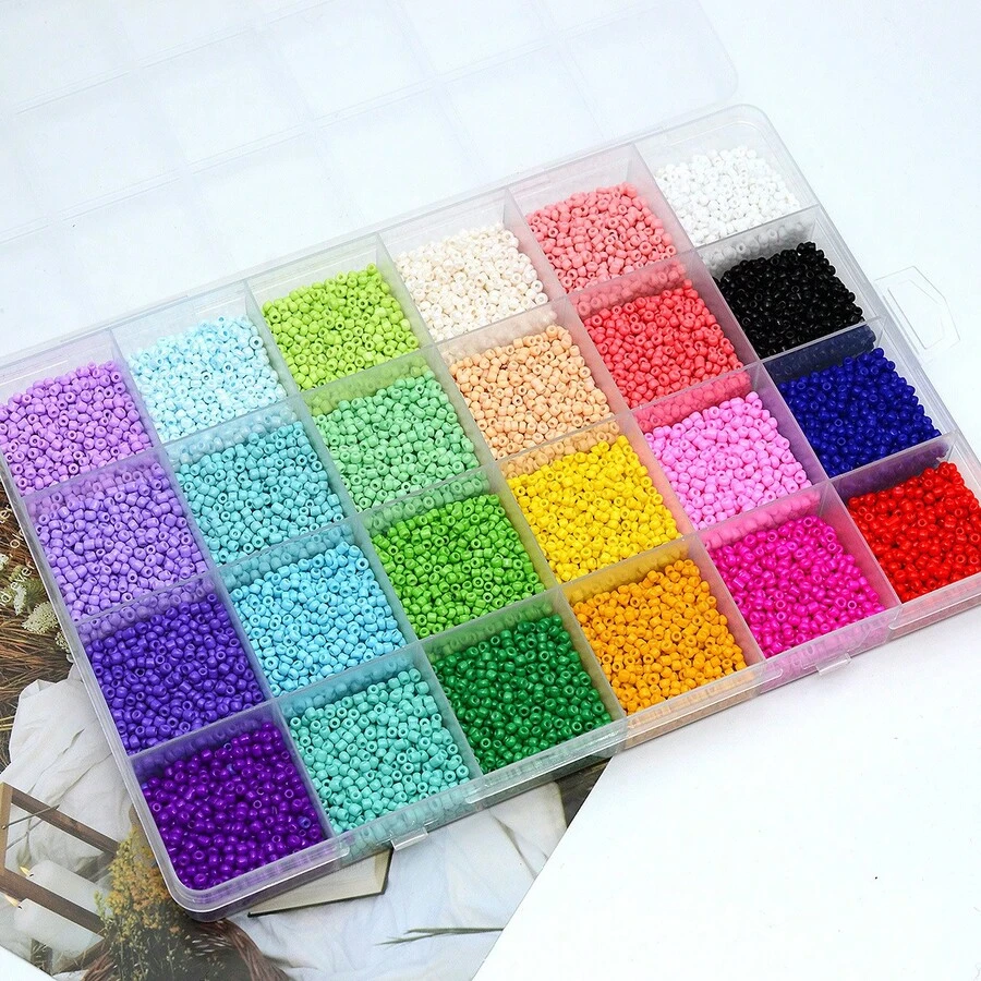 1 Hộp 24 Hạt cườm thủy tinh 3mm màu sắc thời trang, bộ dụng cụ tự làm trang sức, phụ kiện hạt cườm rời - Bộ hạt cườm 3mm - Xem 1