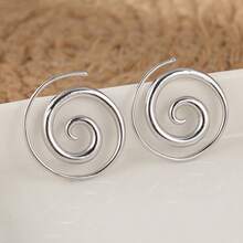 Unisex Simple Spiral Hoop Earrings - Silver - View 4