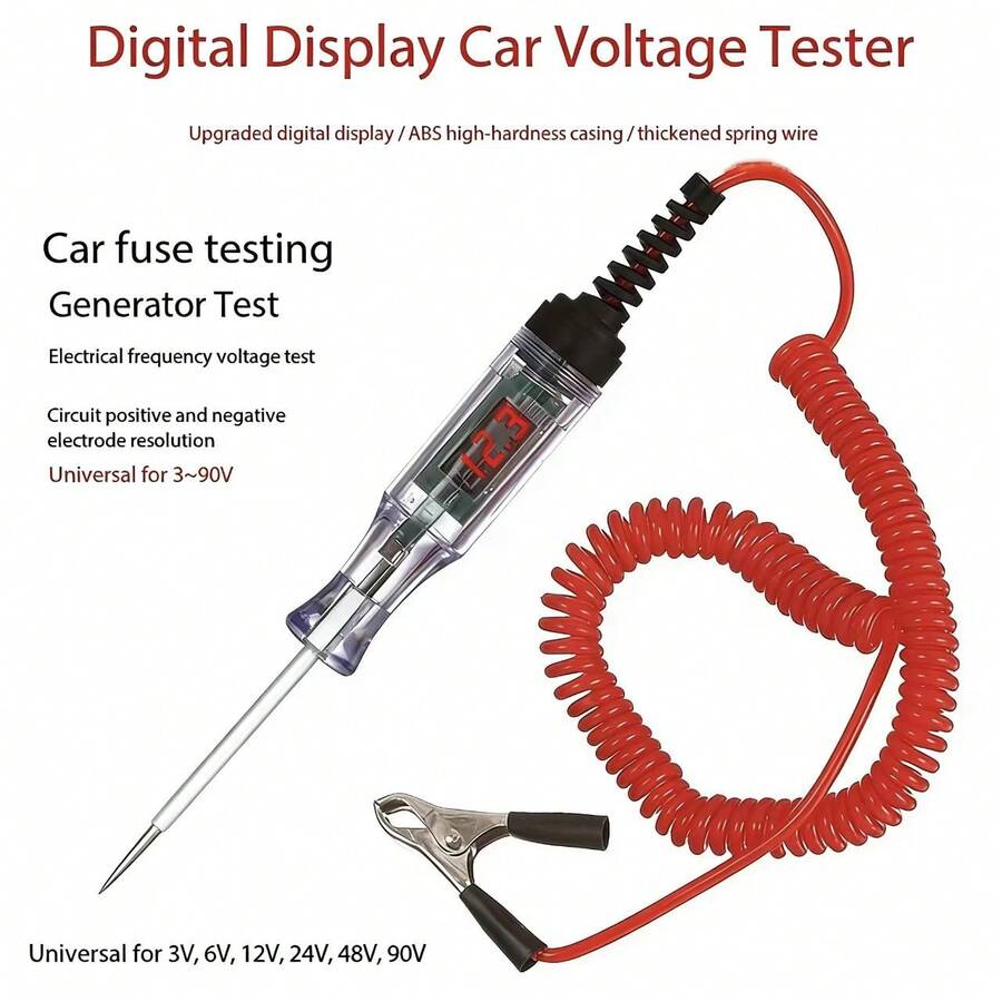 Multímetro automotriz con luz de prueba LED para reparación de automóviles, circuitos, fusibles y pruebas eléctricas, con pantalla digital - Rojo - Ver 1