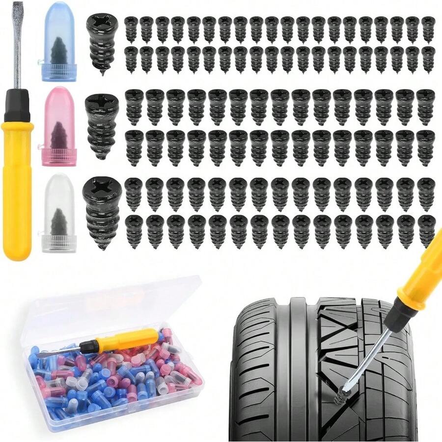 摩托车轮胎修理工具套装，包括螺丝刀和真空轮胎工具 - 多色 - 查看 1