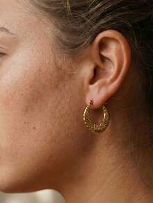 6 Pairs Random Assorted Women Earrings Set, Including Textured Hoop Earrings, Hammered Heart Earrings, Gold Tone Combo Earrings, Vintage Jewelry, Summer Beach Vacation Swimwear Accessories, Attractive Outfits, Wedding Dress Accessories - Versatile Jewelry Suitable For Swimming, Bathing, Workout, Great Gift For Valentine's Day, Birthday, Mother's Day, Easter - Gold - View 3