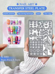 XEIJAYI 1件装美甲印花板，星形法式美甲模板，金属印花板，适用于专业美甲师，DIY美甲设计工具 - 銀色 - 查看 6