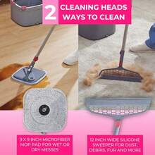 L2ozm0hg Heavy Duty Square Spin Mop For Floor Cleaning Separate Compartment For Clean And Dirty Water Use Any Cleaning Solution Self Cleaning Machine Washable Pads - 粉紅色的 - 查看 3
