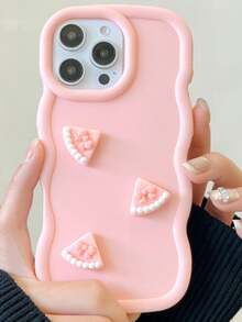 1个粉色波浪边3D蝴蝶结蛋糕片图案手机壳，防震、防滑、防刮，专为 17 Pro Max、 17/16/15/14/13/12/11系列、三星S20-S25系列、Note 14/13/12系列及A56 5G设计，是情人节/新年礼物的完美之选。 - 粉色 - 查看 4
