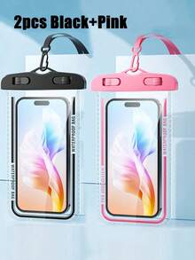 2pcs Waterproof Diving Bag, Touch Screen Sealed, Suitable For Swimming, Underwater Photography, Dustproof, Shockproof, Rainproof, Waterproof, Floating, Portable, Can Be Used As Sports Phone Case, Sports Bag, Waterproof Bag, Holiday Beach Travel Waterproof Phone Case, Summer Swimming Bag, Holiday Beach Wallet, Outdoor Sports Holiday Swimming Pool Sports Fitness Travel Bag, Unisex Travel Essential Beach Swimming Bag - 藍色+粉紅色 - 查看 5