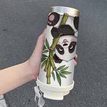 1 Piece 18 Oz 304 Stainless Steel Insulated Bottle With Lid And Straw  Cute Panda Design, Durable And LeakProof, Suitable Travel, Hiking, Cycling, Office Use  Sports Enthusiasts, Outdoor Camping, Hiking Gear, Travel Drinkware, Fun Design, Secure Lid Design - 彩色 - 查看 7