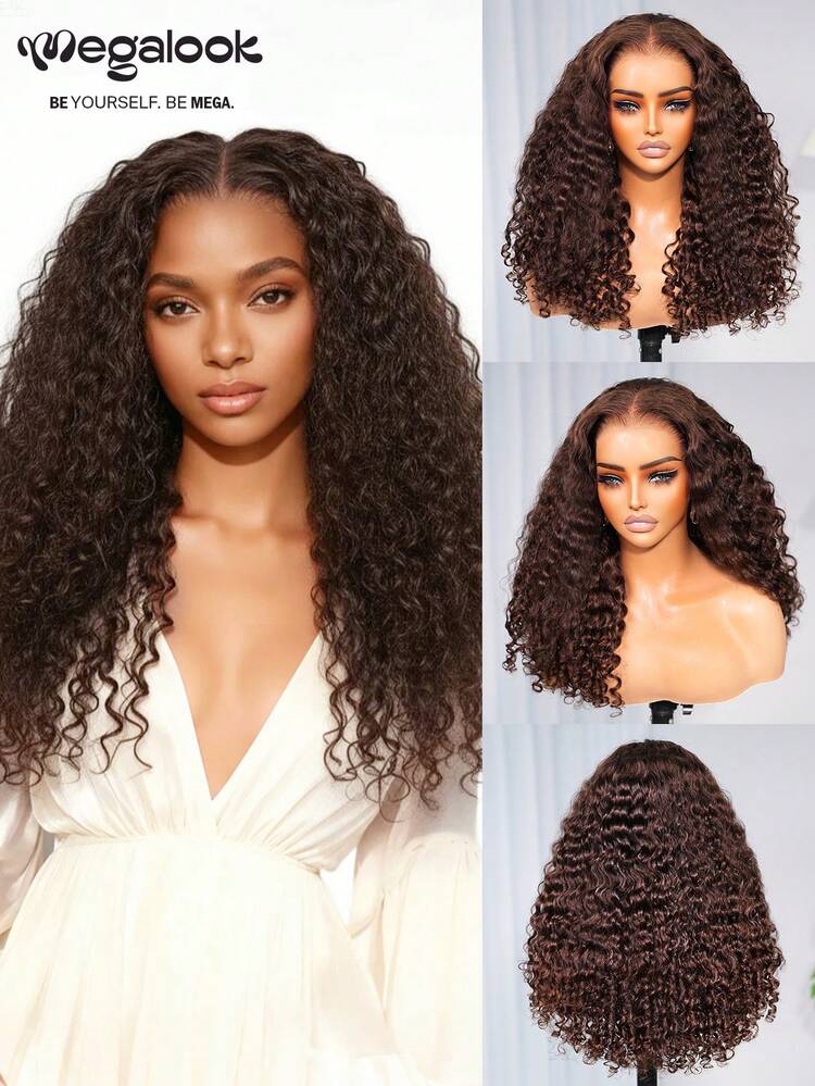 MEGALOOK Water Wave Lace Wig Human Hair 13x6 Three-Go™ Glueless Wig Water Wave With Finger Coil Ends With Adjustable Drawstring 100% Human Hair Wig Transparent Lace Wigs Natural Looking Daily Use For Women - S4 - View 2