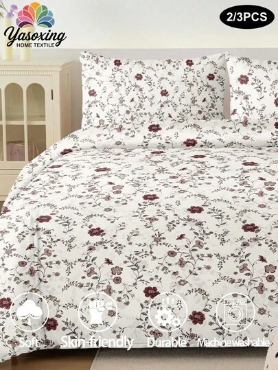 Bộ ga trải giường 2/3 món họa tiết hoa đỏ cổ điển không kèm ruột gối, thoáng khí, siêu mềm mại, dùng được cả bốn mùa (1 ga trải giường + 2/3 vỏ gối, không kèm ruột gối), bộ chăn ga gối thiết kế hai tông màu mềm mại cho phòng ngủ và phòng khách, cỡ King, Queen, Full, Twin, chất liệu microfiber mềm mại, thoáng khí, bền và dễ bảo quản.