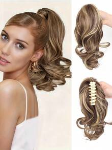10 Inch Clip-In Short Curly Wavy Synthetic Hair Extension Ponytail, Elegant Style, Suitable For Women's Daily Wear And Party - Multicolor - View 17