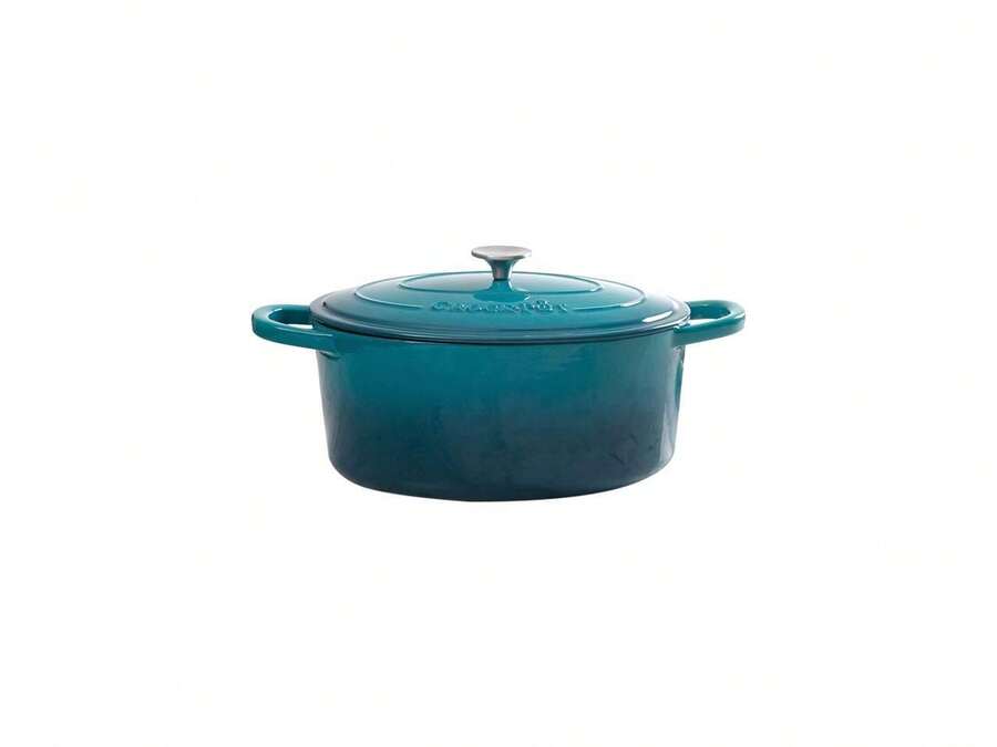 Crock-Pot 109475.02 Artisan 7 Quart Enameled Cast Iron Oval Dutch Oven In Teal Ombre - 藍色 - 查看 1