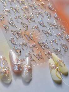 1pc Shiny Butterfly Nail Art Sticker, Delicate Butterfly Nail Sticker, DIY Thin Hard Nail Decoration Sticker - Multicolor - View 6