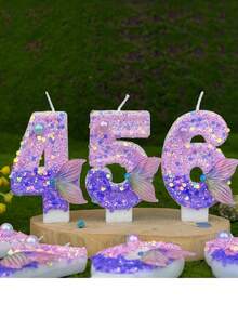 Nến trang trí bánh sinh nhật hình đuôi nàng tiên cá màu tím ombre đính pha lê số 0-9. - Xem 4