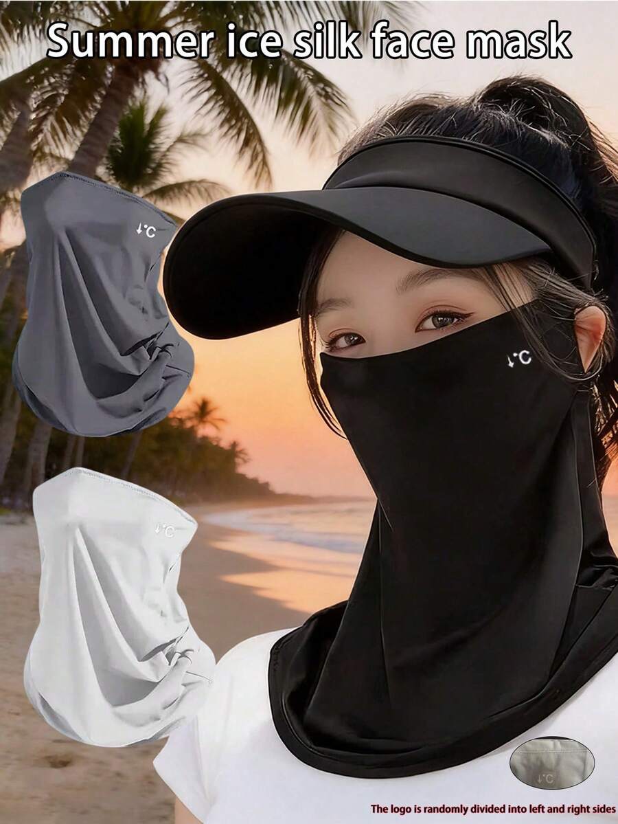 1pc Summer Sun Protection Hanging Ear Face Mask, Breathable Ice Silk Face Covering, Unisex Face Mask For Sun Protection - Multicolor - View 1