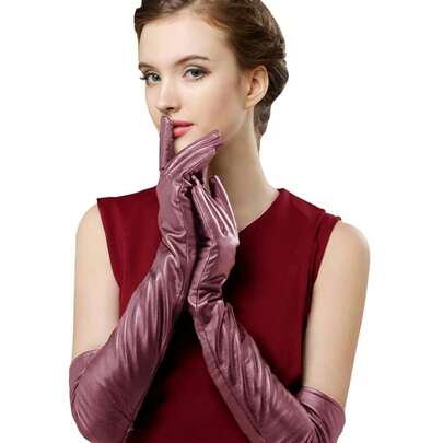 Bellady Womens Winter Elbow Length Costume Cosplay Gloves Touchscreen Long Faux Leather Gloves Warm Fleece Lined