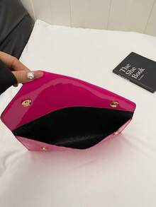 新款小众设计时尚鳄鱼纹压花信封包，复古风格女士手提包 - 玫紅色 - 查看 4