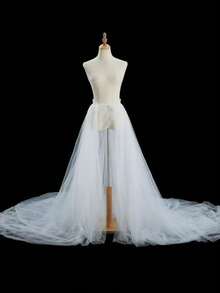 成人新娘最柔软的开衩薄纱裙，白色长款拖尾薄纱裙，晚礼服，伴娘礼服，摄影薄纱裙 - 彩色 - 查看 6