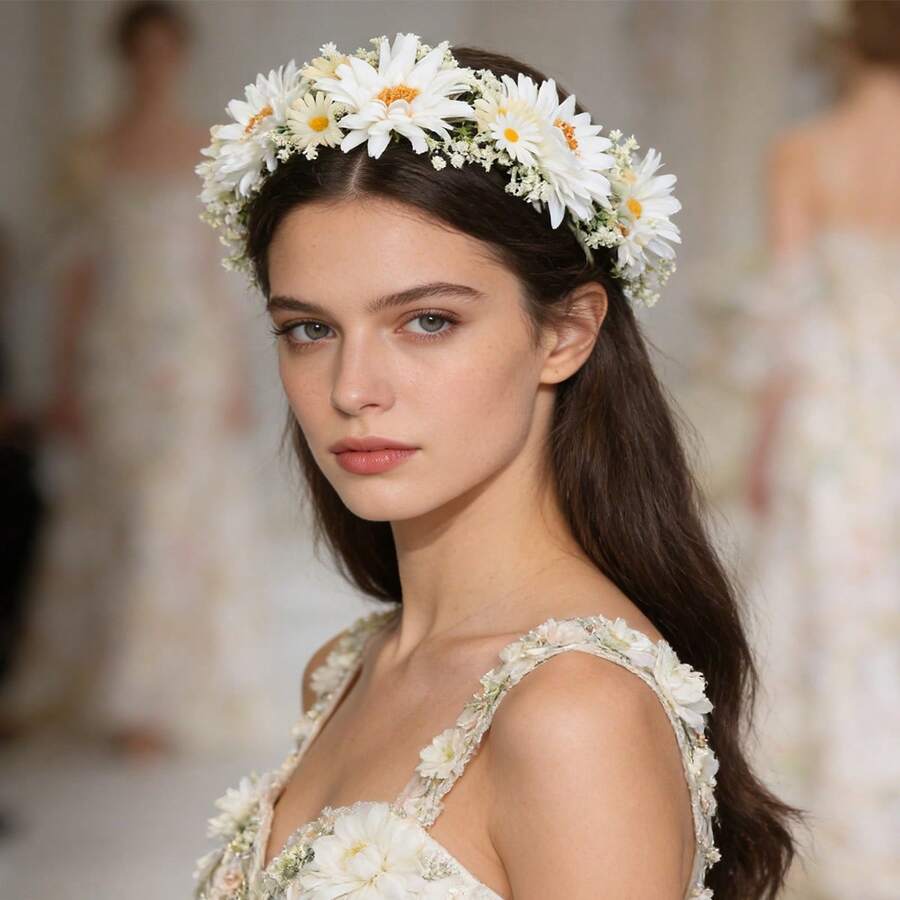 Băng đô cài tóc kiểu Bohemian với vòng hoa trắng, phụ kiện cưới cho cô dâu. - trắng - Xem 1