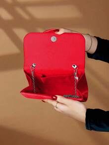 REMANLAND Rose Flower Shaped Women's Evening Clutch Bag, Satin Handbag For Wedding, Party, Unique Gift - Red - View 6