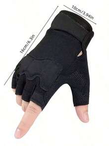 1pair Men Solid Fashionable Fingerless Gloves Outdoor Riding - 軍綠色 - 查看 2