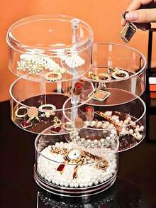 1pc 3/4/5 Tier 360° Rotating Transparent Storage Box, Multi-Functional Jewelry & Cosmetics Organizer - Clear - View 3