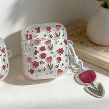 粉色花卉图案保护壳，兼容苹果无线充电盒，防刮擦、防震 - 無色 - 查看 9