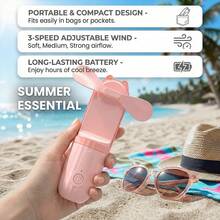Ventilador eléctrico pequeño de mano para mujeres, batería recargable, alta velocidad de viento, ventilador de carga silencioso para exteriores, compacto y portátil para viajes al aire libre - rosa - Ver 4