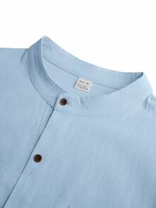 1 Set Men's Lightweight Loose Fit Summer Outfit: Light Blue Long Sleeve Button-Up Collared Shirt + Straight Leg Pants (Note: Linen Fabric May Wrinkle Easily And Have Slight Transparency, Please Consider Before Purchasing. Refer To Size Chart In Details) - Baby Blue - View 4
