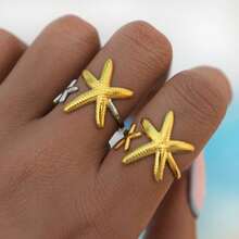 3pcs/Set 18K Gold Plated 304 Stainless Steel Starfish Rings, Fashionable Stackable Beach Style Rings Suitable For Women And Teen Girls - Multicolor - View 2