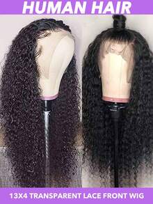 Tóc giả ren phía trước 13x4, tóc thật, đã tỉa sẵn, mật độ 150, tóc giả Brazil gợn sóng ướt, tóc giả ren trong suốt 13x4, tóc xoăn cho nữ, tóc thật gợn sóng nước đã tỉa sẵn với tóc con, màu đen tự nhiên (8-26 28 30 inch) - Natural Black - Xem 3