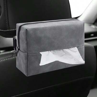 Car Tissue Holder, Rectangular Tissues Box Cover, Back Seat Tissue Dispenser For Tissues, Car Napkin Holder With Elastic Band, Fits For Storage & Organizer (Black)