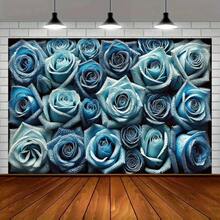 Blue Roses & Pearls Delicacy - 8x6ft Polyester Party Banner, Versatile Decor For Holidays, Home, Garden, Studio Celebrations - Vibrant Colors - 如圖所示 - 查看 3