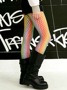 两种款式可选：彩虹渐变色渔网袜，朋克哥特风网袜 - 彩色 - 查看 5