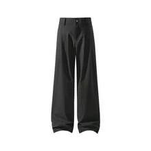 GRDR Solid Color Slanted Cut Straight Leg Casual Pants, Button & Zipper Closure, Draping Effect Slimming Straight Leg Sweatpants For Daily Commute - Black - View 4