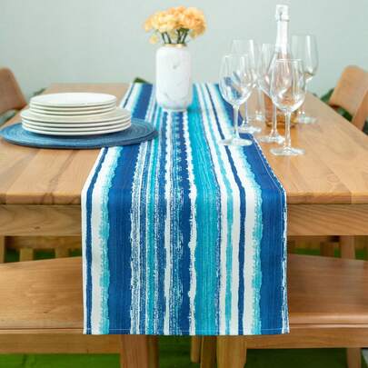 Suitable For Indoor & Outdoor Tabletop Decor, Picnics And Party Events - Waterproof And Stain-Resistant, Crayon Art (Ocean), Table Runner
